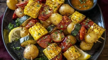 Cowboy Butter Kielbasa and Potato Skewers