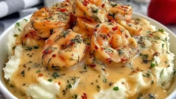 Creamy Garlic Shrimp Over Mashed Potatoes