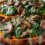 Creamy Mushroom and Spinach Stuffed Sweet Potatoes