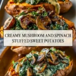 Creamy Mushroom and Spinach Stuffed Sweet Potatoes - Pin 1