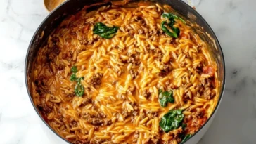 Ground Beef Orzo with Tomato Cream Sauce - 1