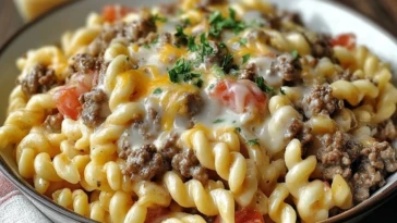 Loaded Cheeseburger Alfredo Pasta - 1