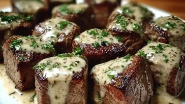 Steak Bites with Garlic Butter and Creamy Parmesan Sauce - 1