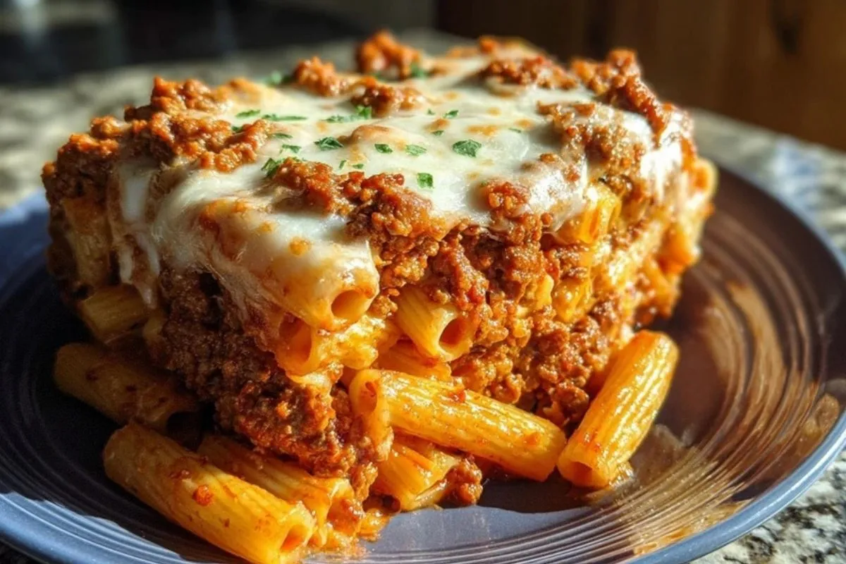 Baked Ziti with Meat Sauce: Layers of Melty Cheese and Meaty Comfort