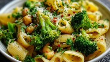 Broccoli Chickpea Pasta with Garlic Olive Oil