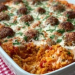 Cheesy Meatball Rice Casserole