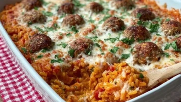 Cheesy Meatball Rice Casserole