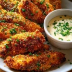 Crispy Parmesan-Crusted Chicken Tenders with Garlic Dip