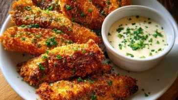 Crispy Parmesan-Crusted Chicken Tenders with Garlic Dip
