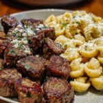 Garlic Butter Steak Bites & Creamy Parmesan Shells