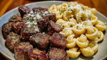 Garlic Butter Steak Bites & Creamy Parmesan Shells