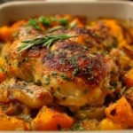 Roasted Chicken Leek and Butternut Squash Bake