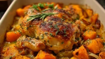 Roasted Chicken Leek and Butternut Squash Bake
