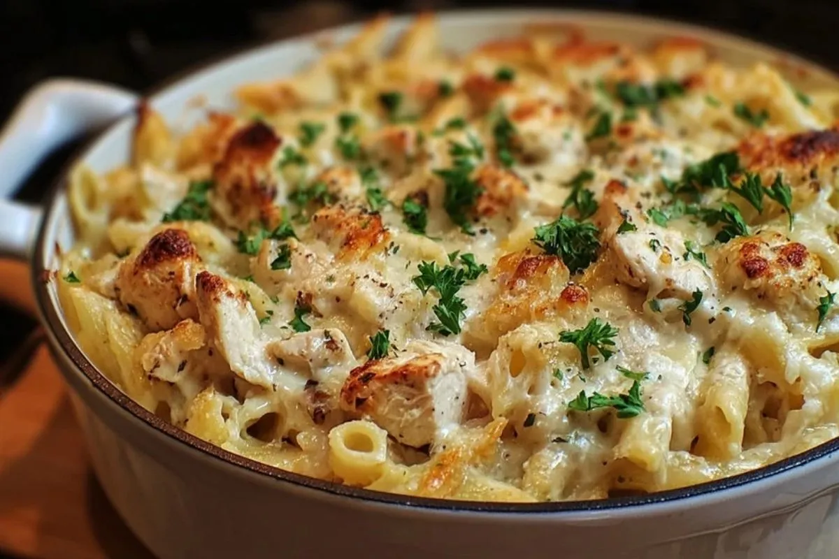 Creamy Garlic Parmesan Chicken Pasta Bake