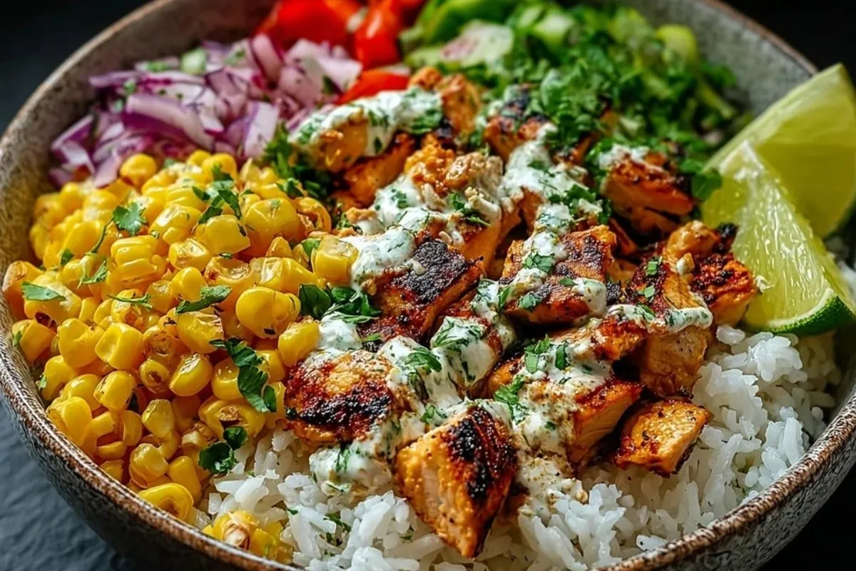 Healthy Chicken Rice Bowl with Street Corn