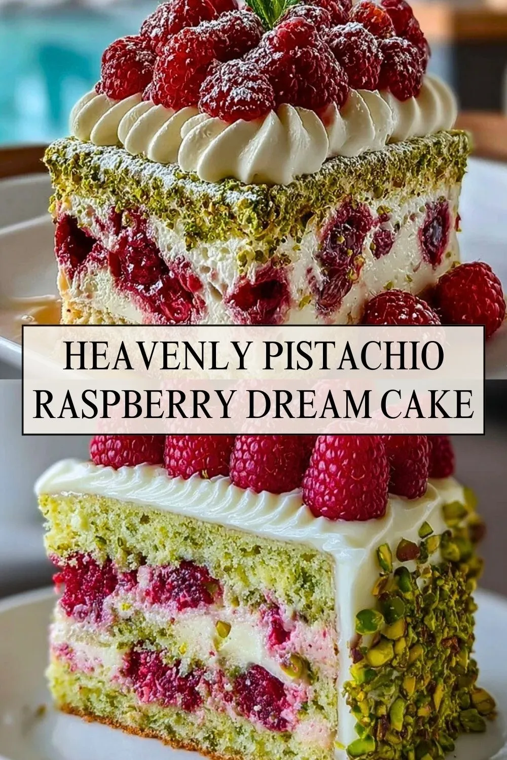 Heavenly Pistachio Raspberry Dream Cake - Pin 1