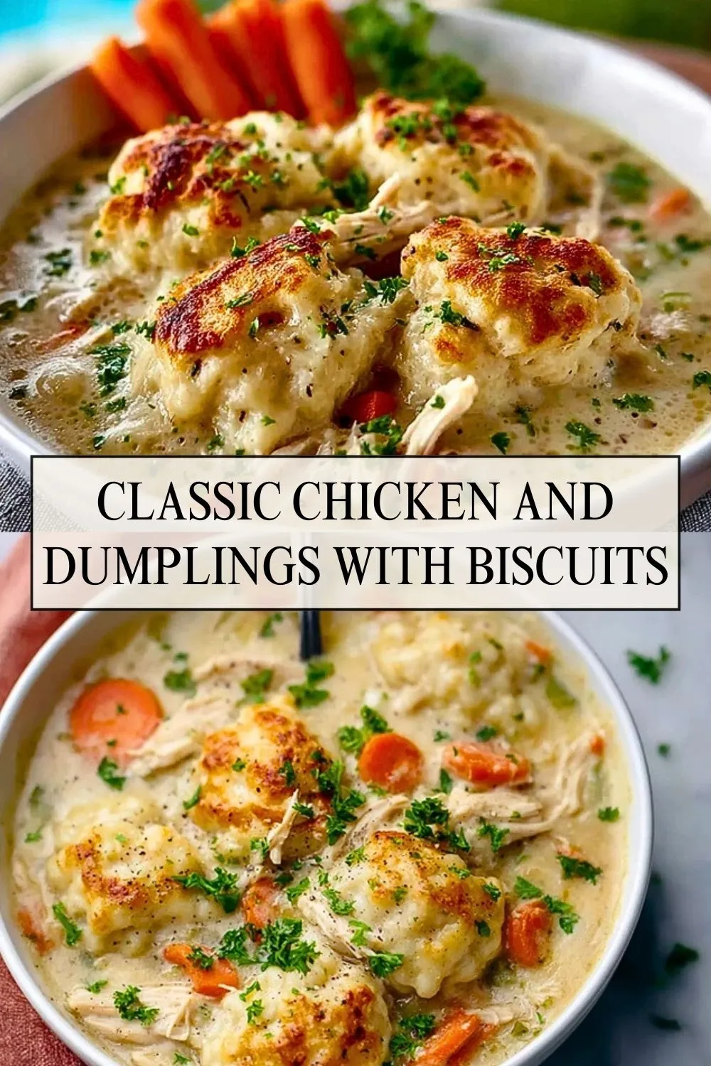 Classic Chicken And Dumplings With Biscuits - Pin 1