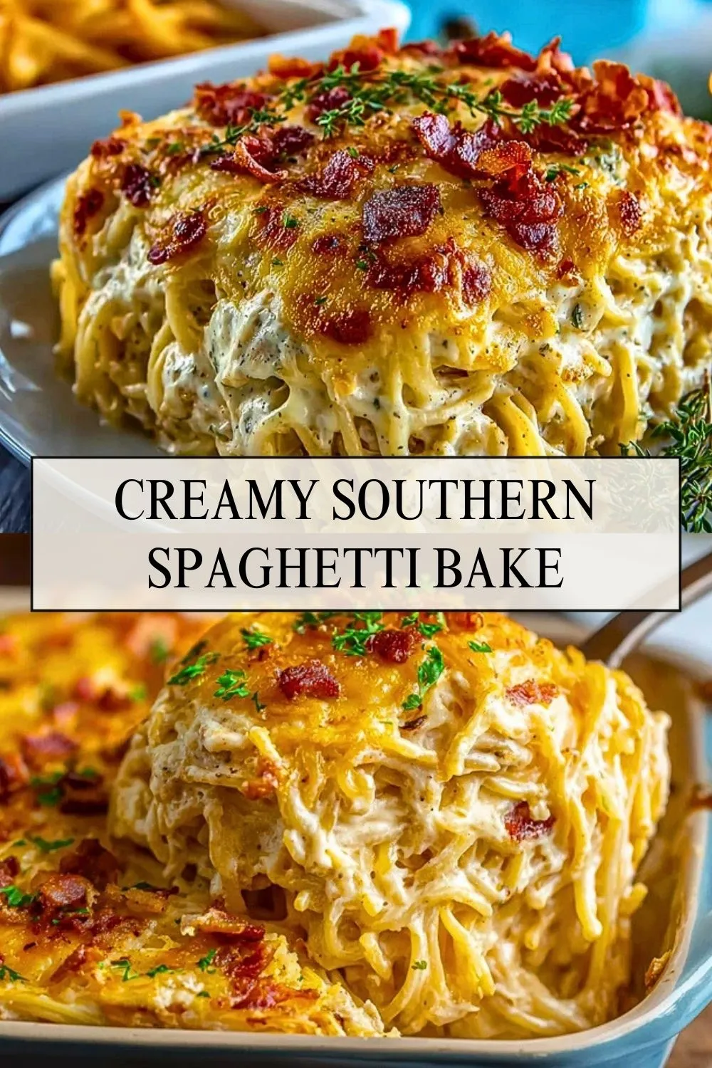 Creamy Southern Spaghetti Bake - Pin 1