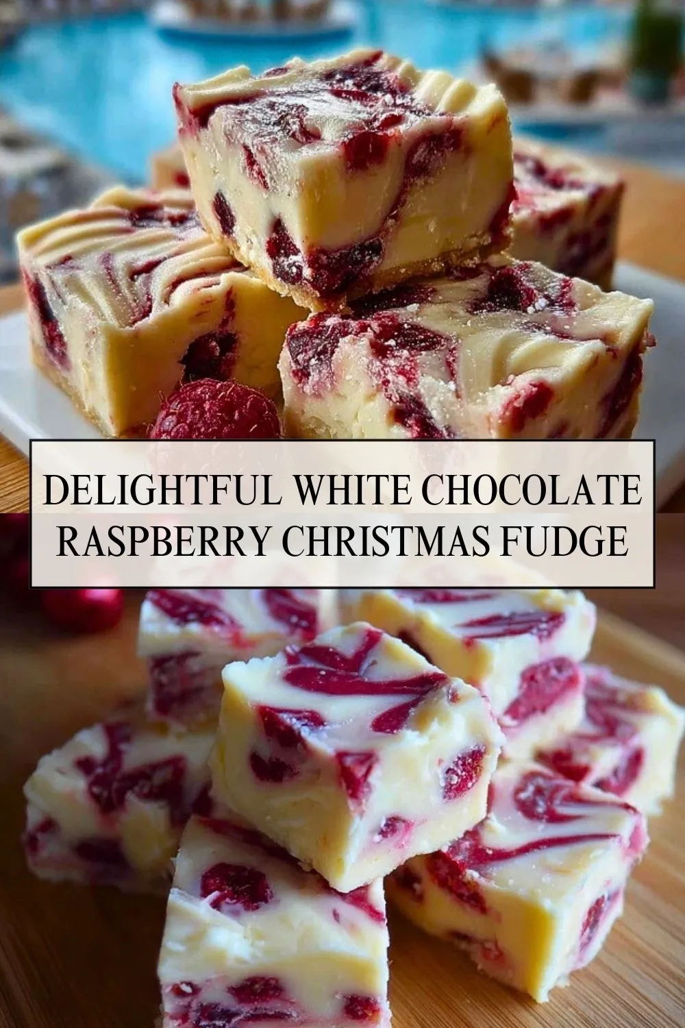 Delightful White Chocolate Raspberry Christmas Fudge - Pin 1