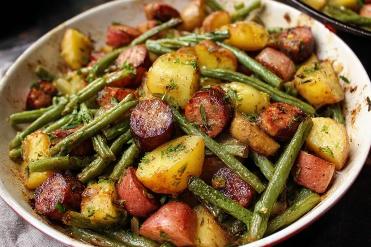 One Pan Sausage Green Beans and Potatoes