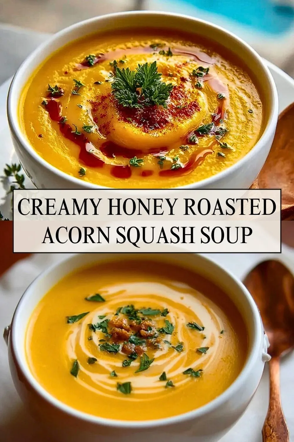 Creamy Honey Roasted Acorn Squash Soup - Pin 1