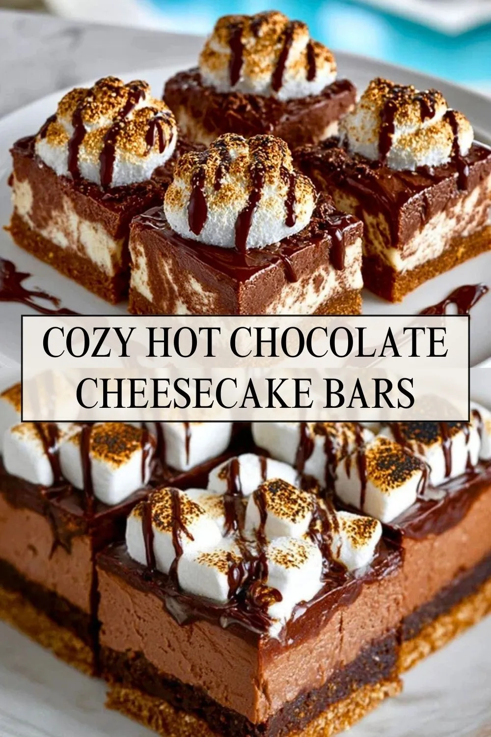 Cozy Hot Chocolate Cheesecake Bars - Pin 1