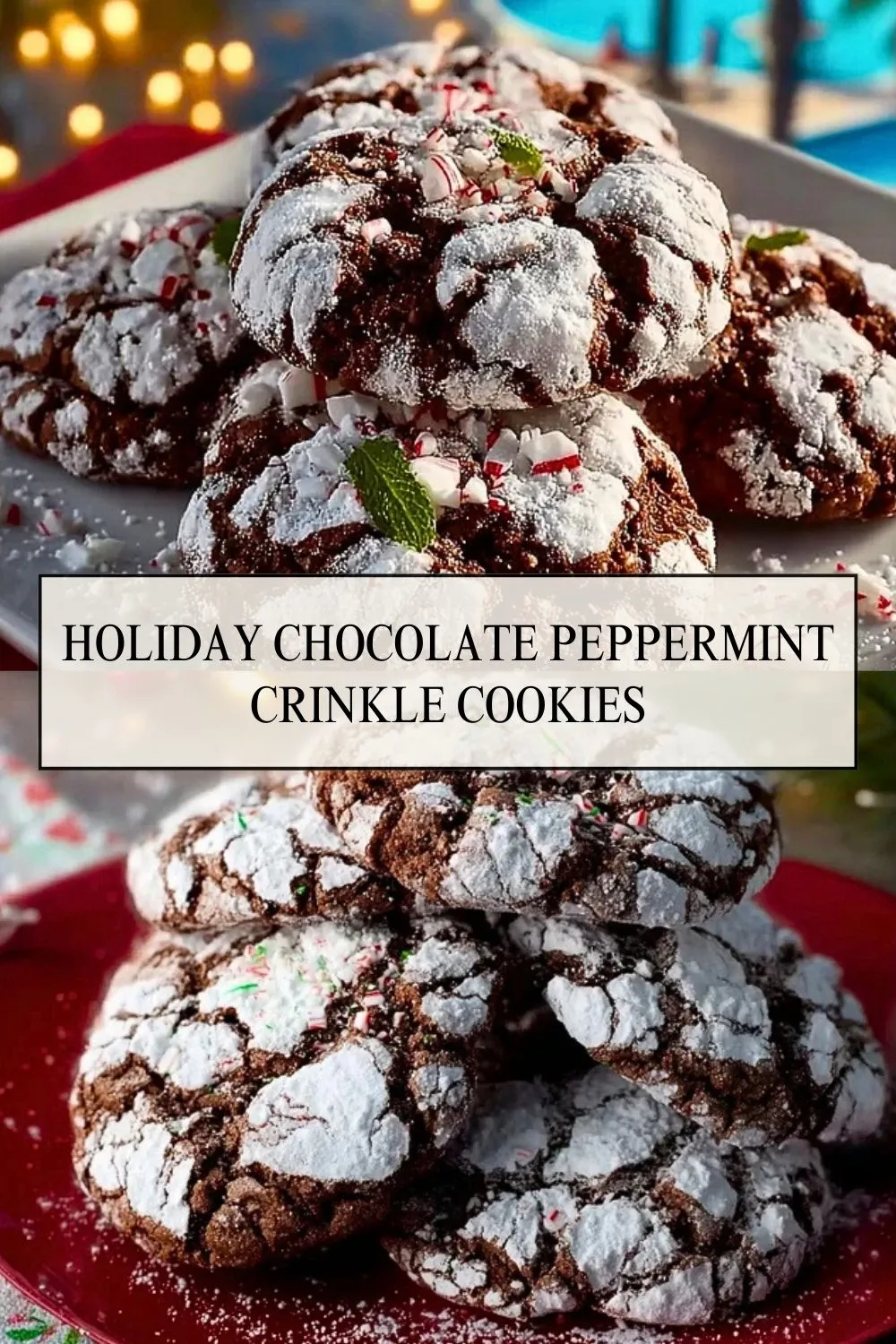Holiday Chocolate Peppermint Crinkle Cookies - Pin 1