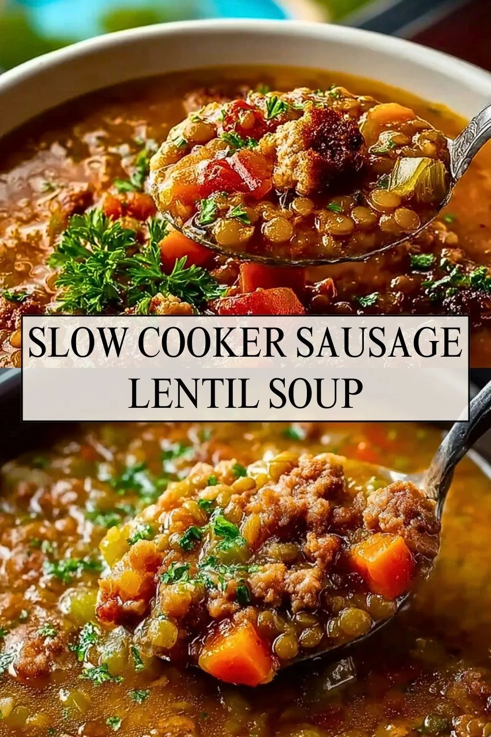 Slow Cooker Sausage Lentil Soup - Pin 1