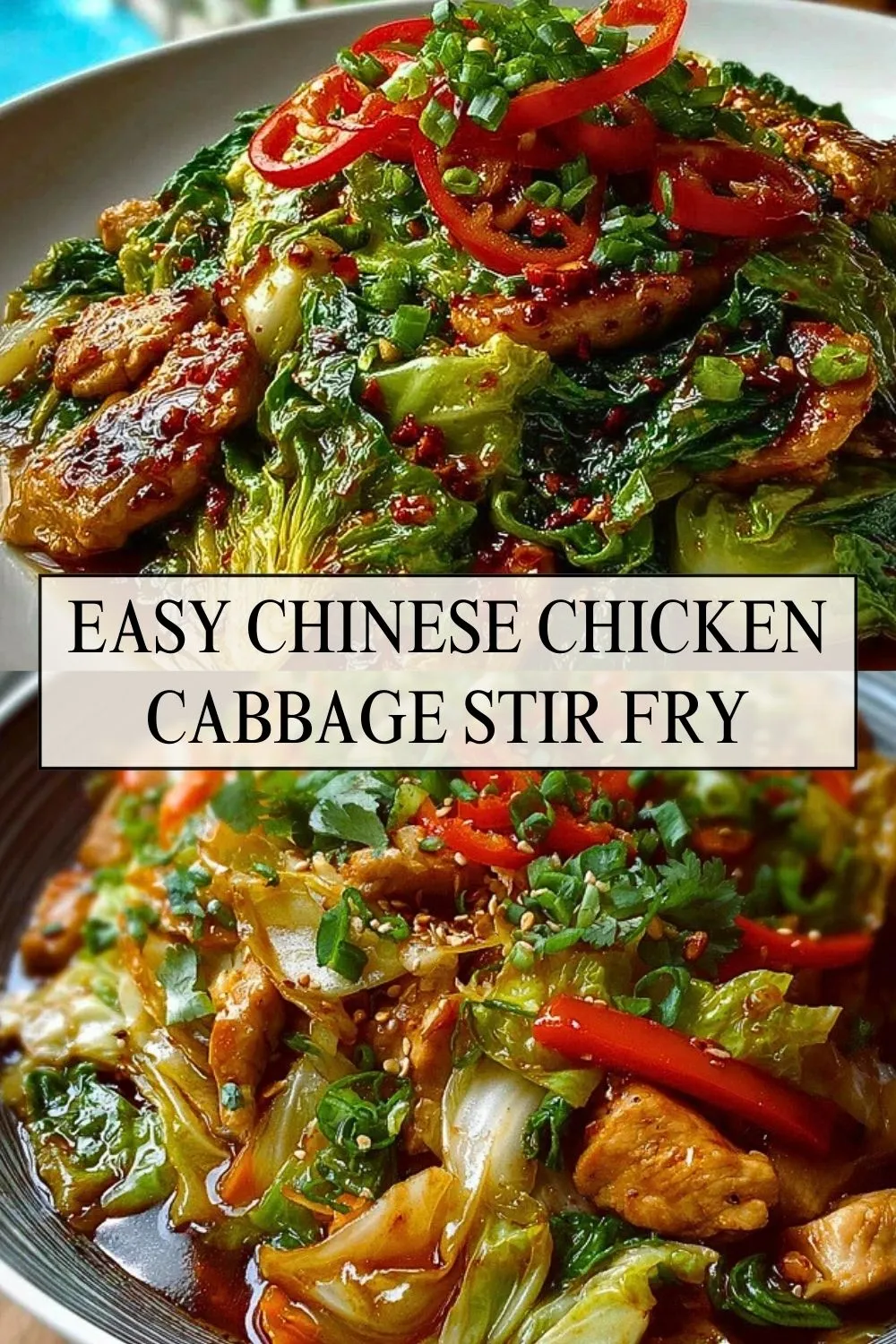 Easy Chinese Chicken Cabbage Stir Fry - Pin 1