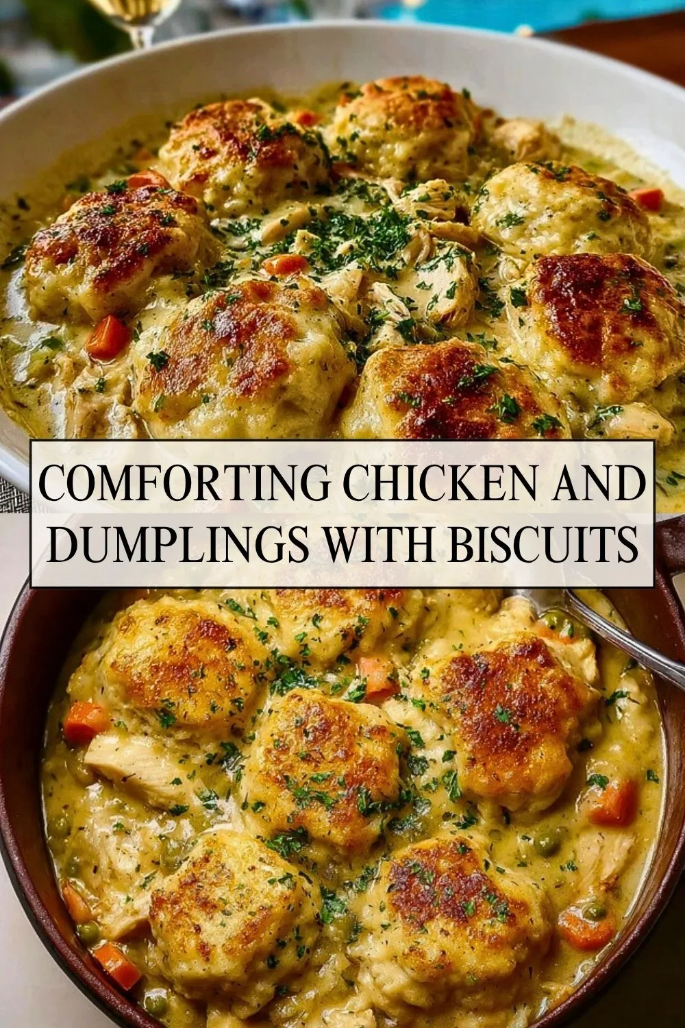 Comforting Chicken And Dumplings With Biscuits - Pin 1