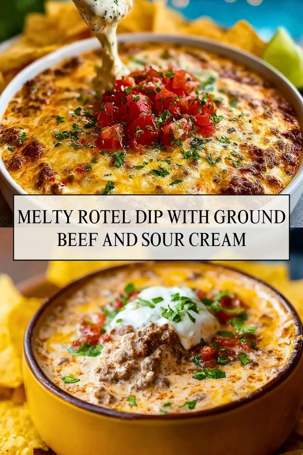 Melty Rotel Dip With Ground Beef And Sour Cream - Pin 1