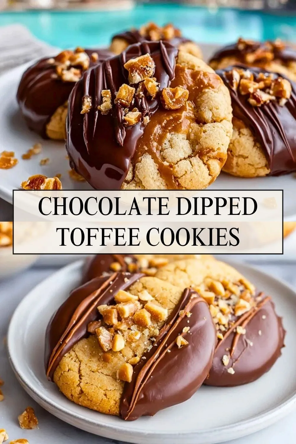 Chocolate Dipped Toffee Cookies - Pin 1