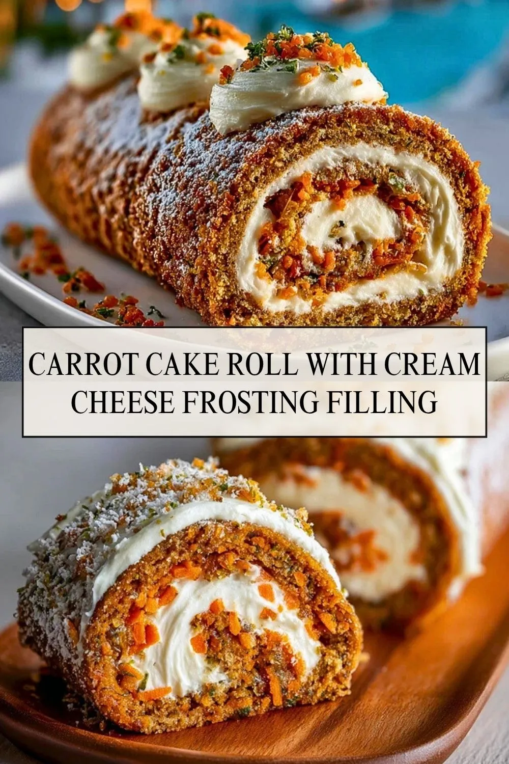 Carrot Cake Roll with Cream Cheese Frosting Filling - Pin 1