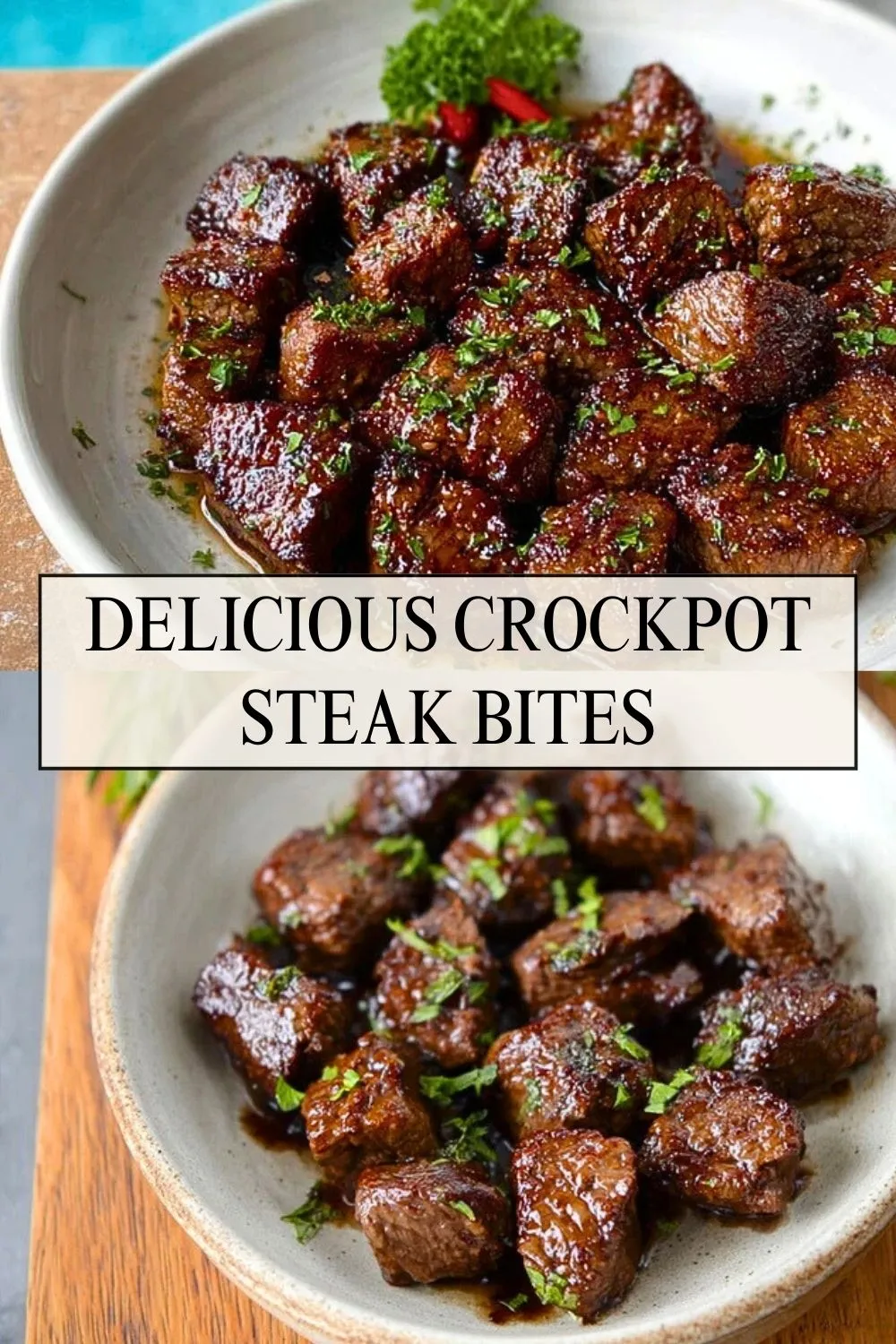 Delicious Crockpot Steak Bites - Pin 1