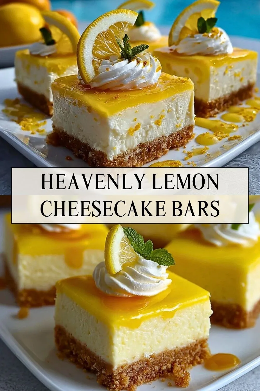 Heavenly Lemon Cheesecake Bars - Pin 1